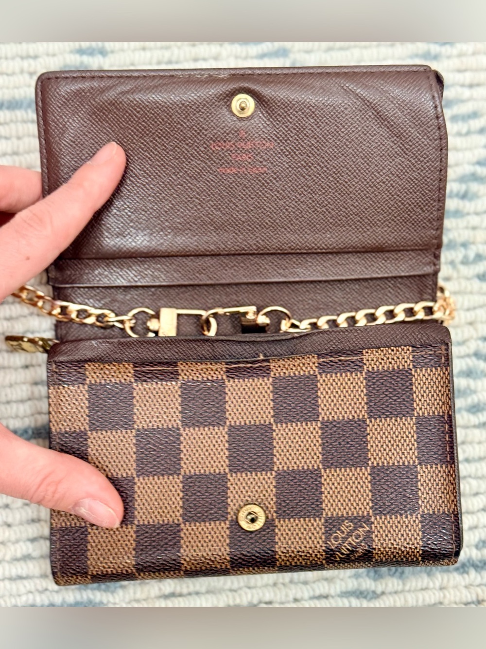 LOUIS VUITTON Vintage Y2K Damier Ebene Monogram Canvas Wallet W/ Crossbody - Picture 12 of 16